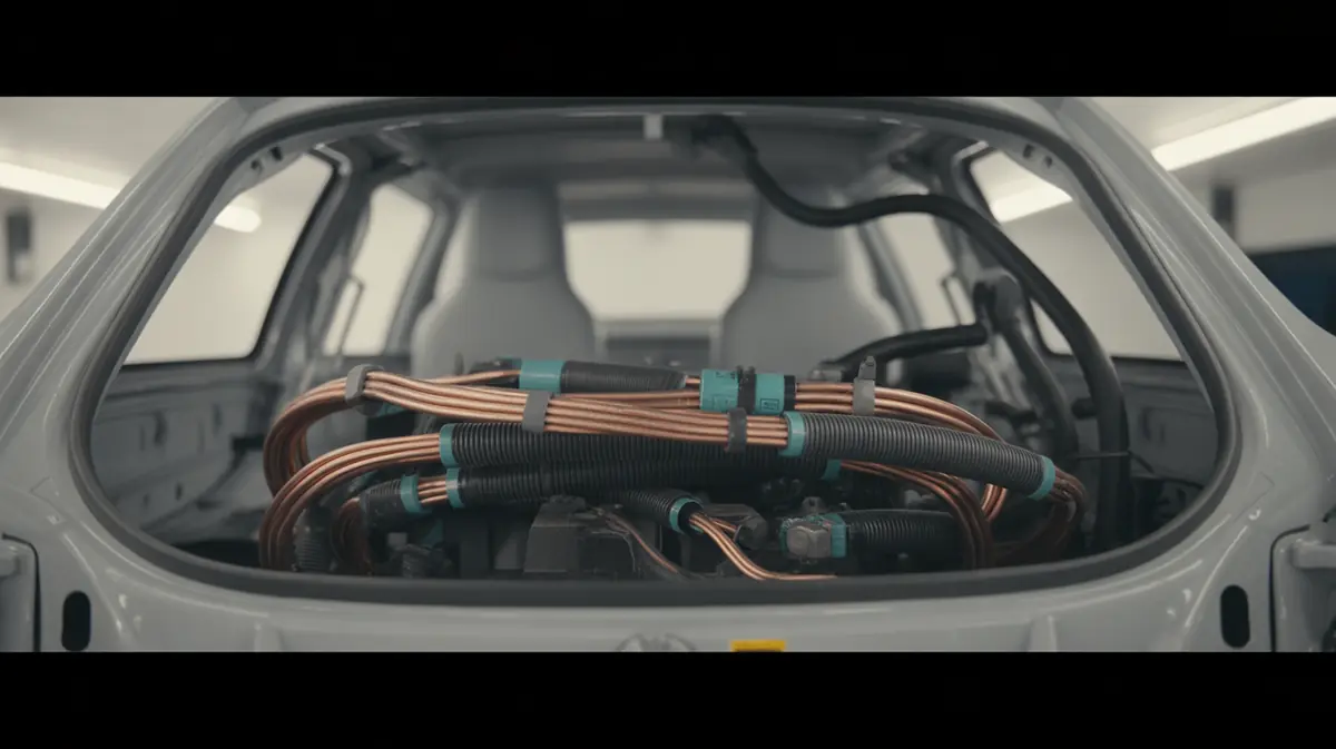 Complex automotive wire harness routed through a vehicle chassis